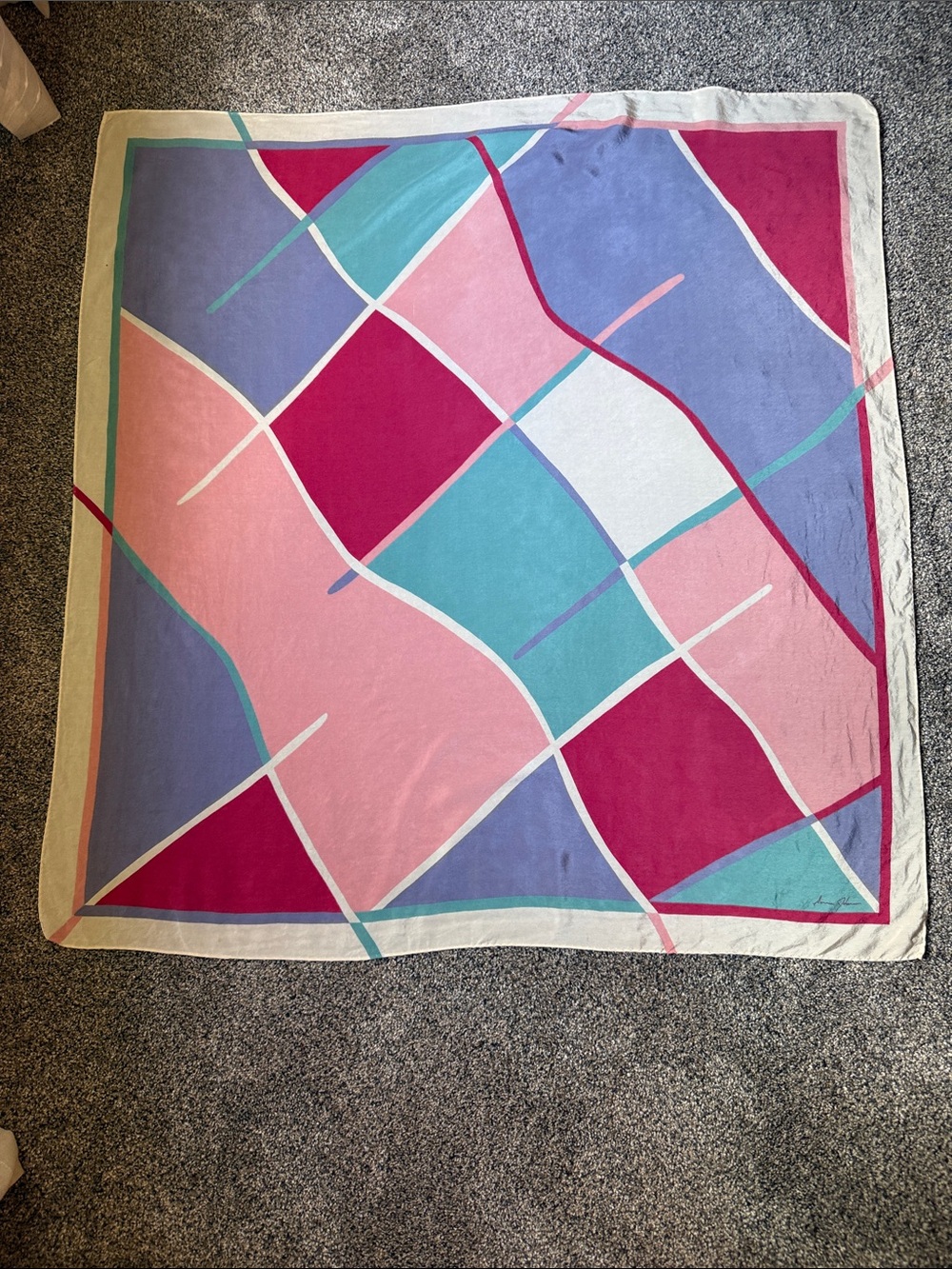 Vintage Signed Abstract Art Scarf / Textile – Geometric Multicolor